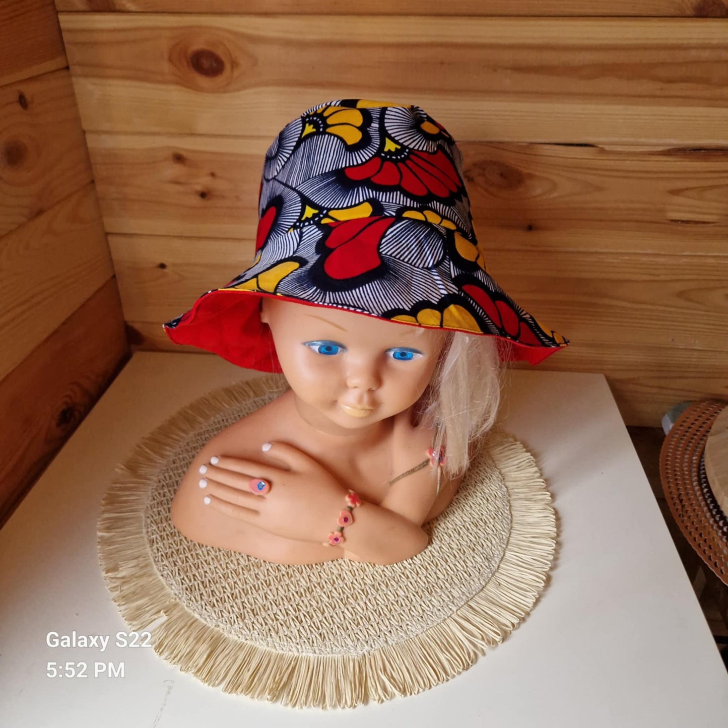 Bob réversible wax "african bleu jaune rouge "
