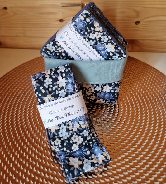 Duo beauté "fleuri bleu blanc" - bambou