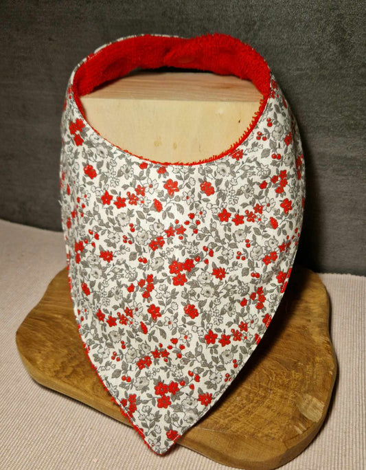 Bandana "Fleuri rouge" - éponge de bambou bouclettes