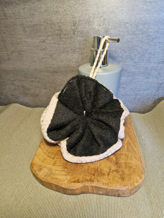 Fleur de douche bicolore "noir /écru" - éponge de bambou