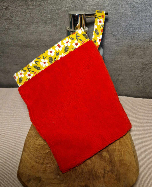 Gant de toilette "Fleuri rouge et jaune"