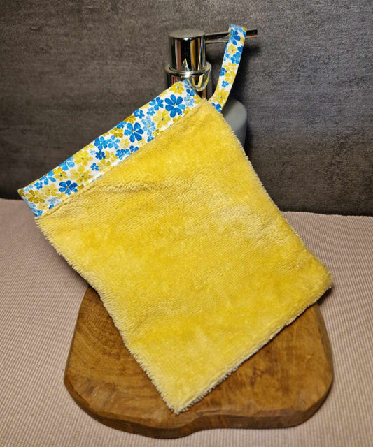 Gant de toilette "Fleuri jaune bleu"