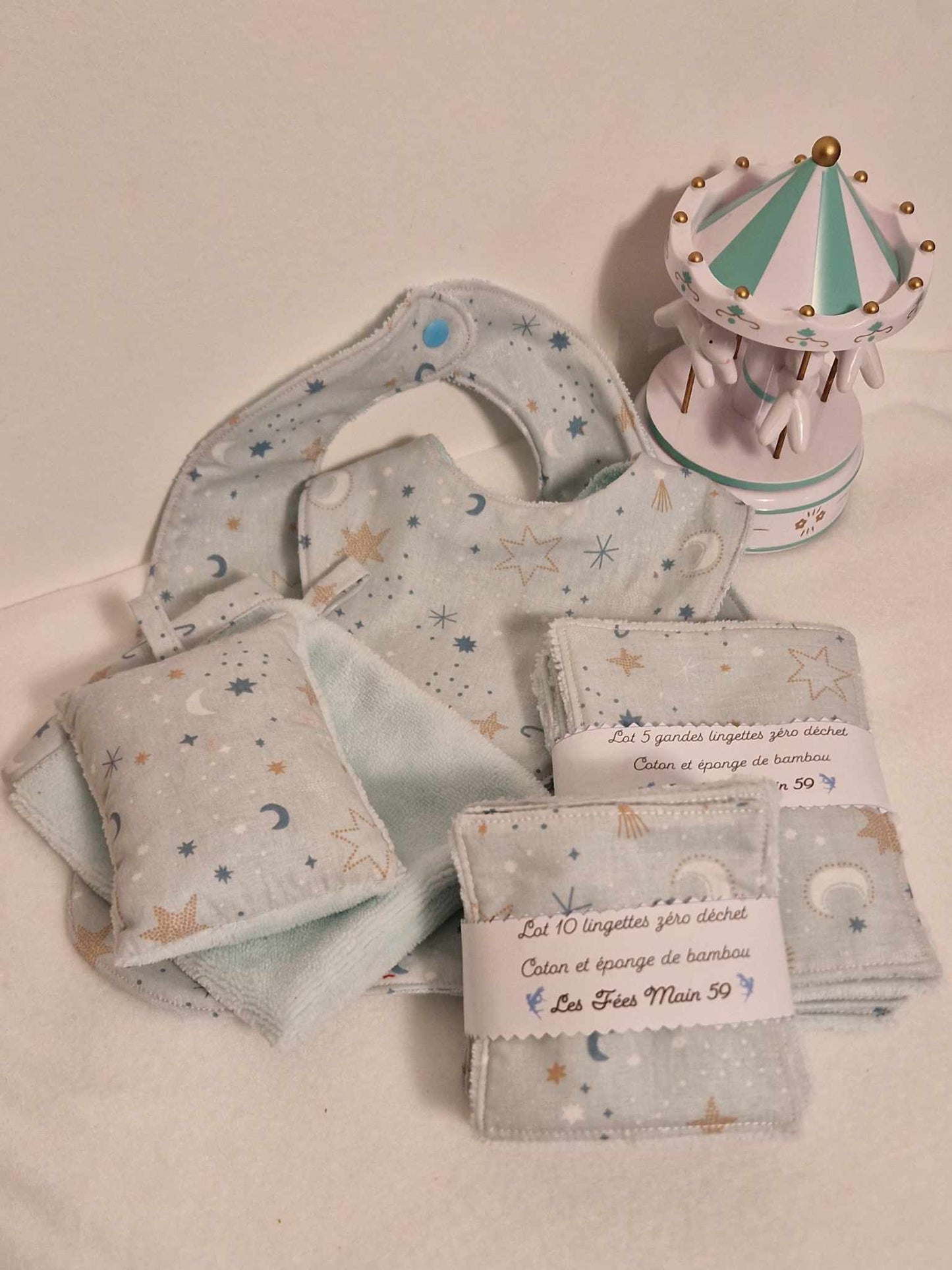 Coffret bébé "ciel étoilé" - éponge de bambou bleue