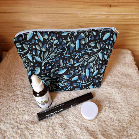 Grande trousse maquillage "feuillage bleu turquoise"