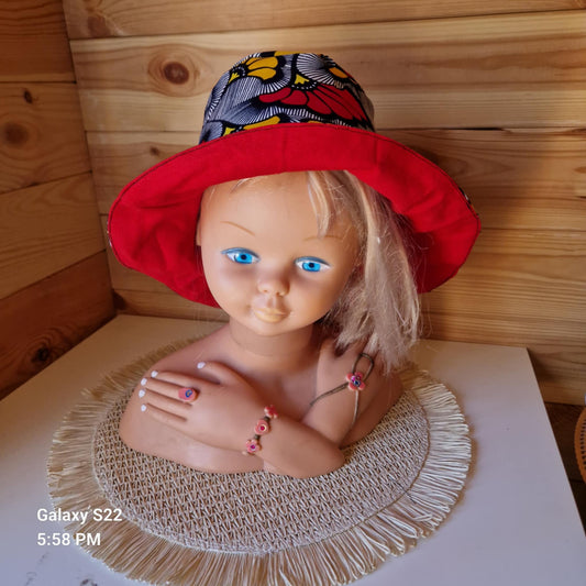 Bob réversible wax "african bleu jaune rouge "