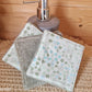 Lot 5 lingettes "fleuries vertes" - bambou
